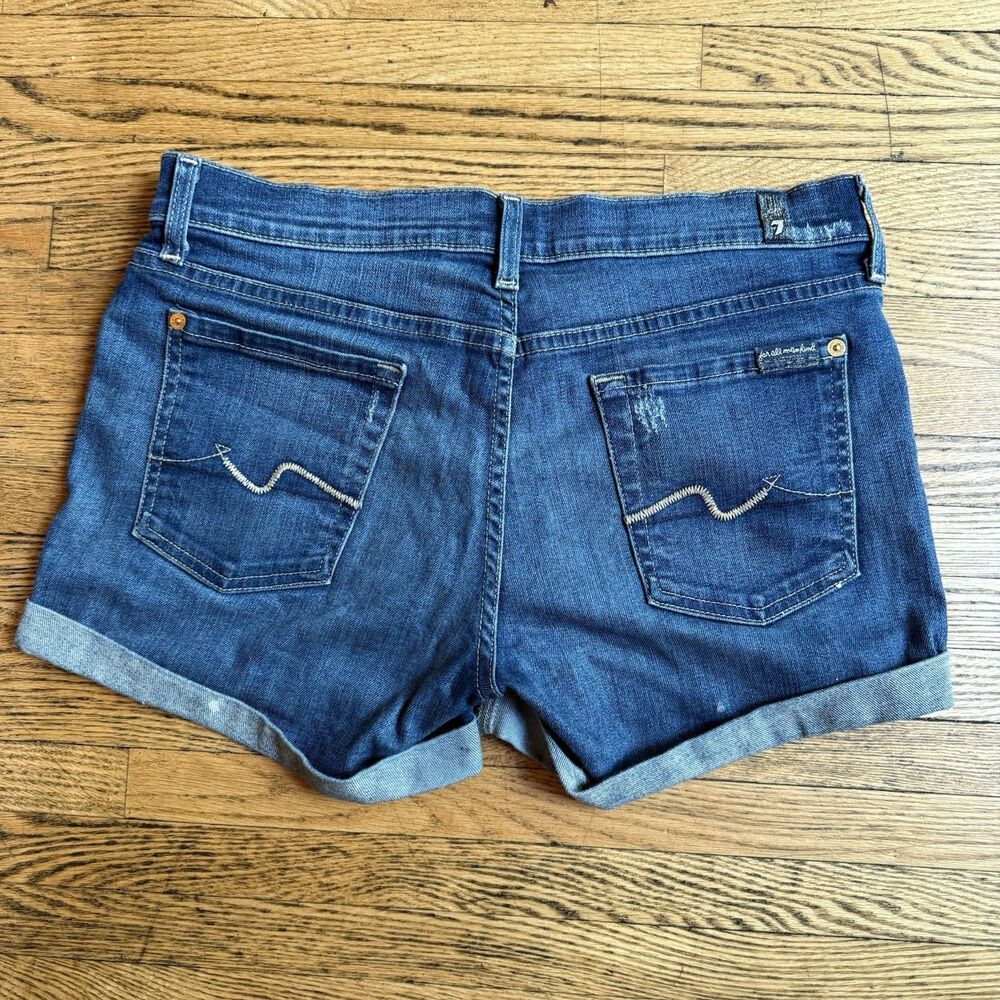 7 For All Mankind Jean Shorts Womens Size 28 Medium Wash Blue Y2K Summer Cuffed - Picture 4 of 8